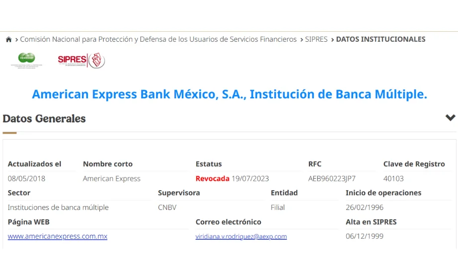 Revocación de licencia bancaria de American Express en México Revocación de licencia bancaria de American Express en México